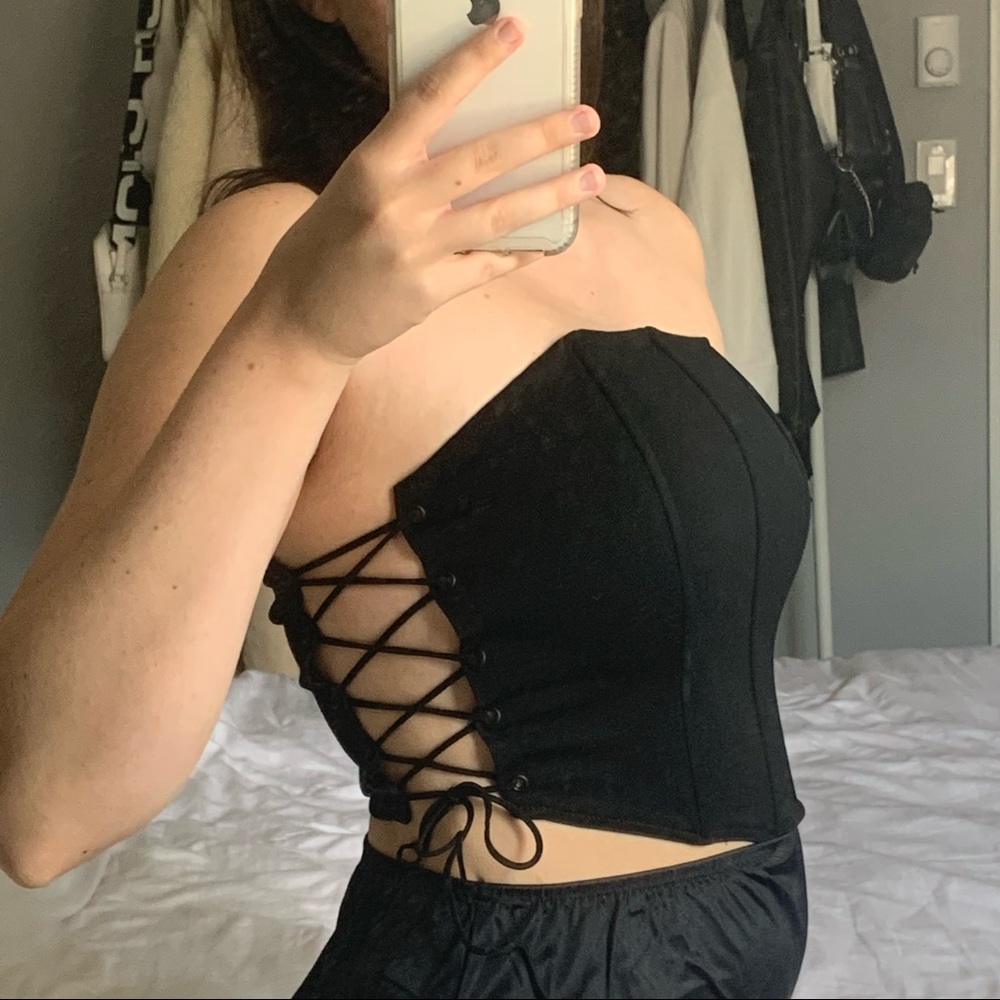 black side lace up corset top